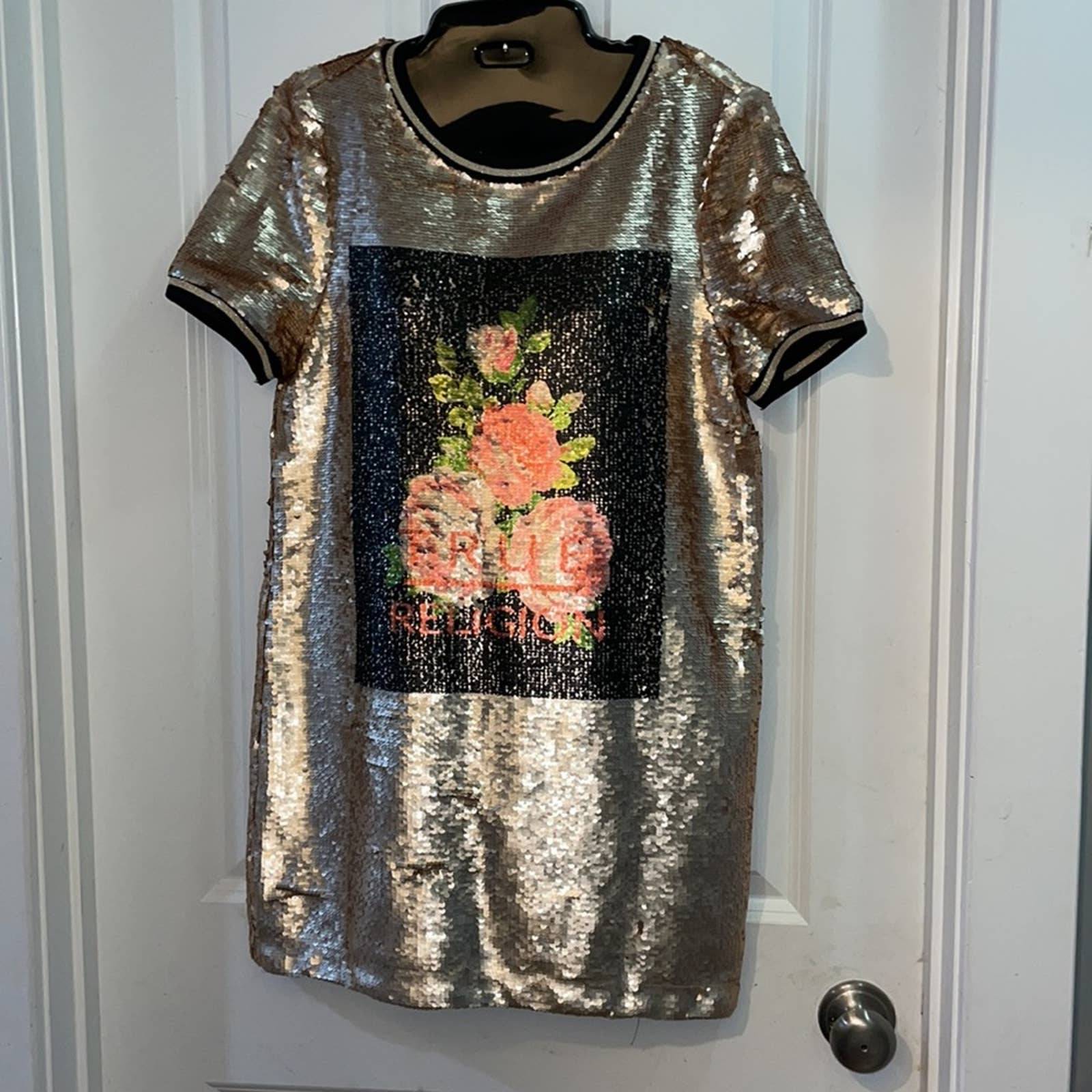 True Religion Tan Rose Sequin Dress