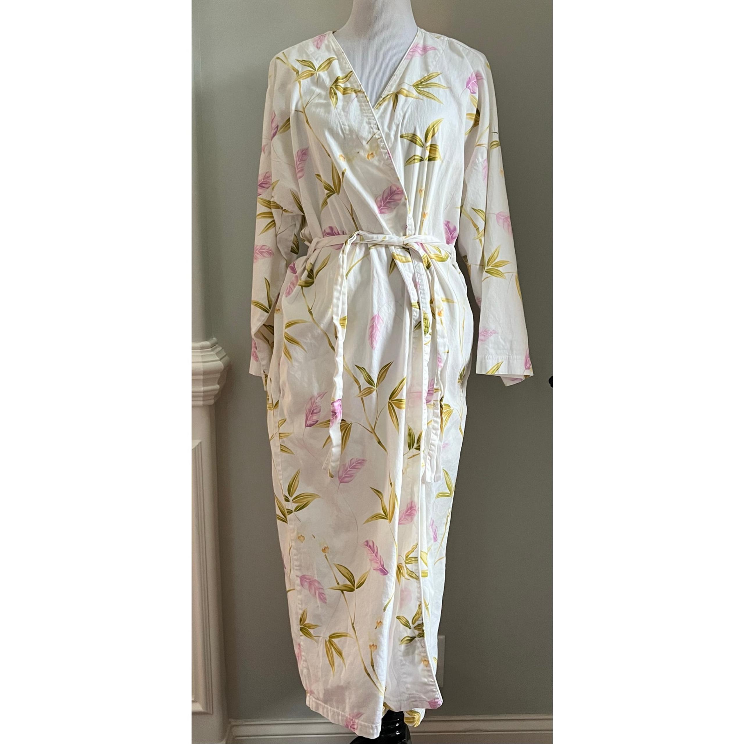 Garnet Hill Women’s Robe 100% Cotton Floral with Pockets Size Medium