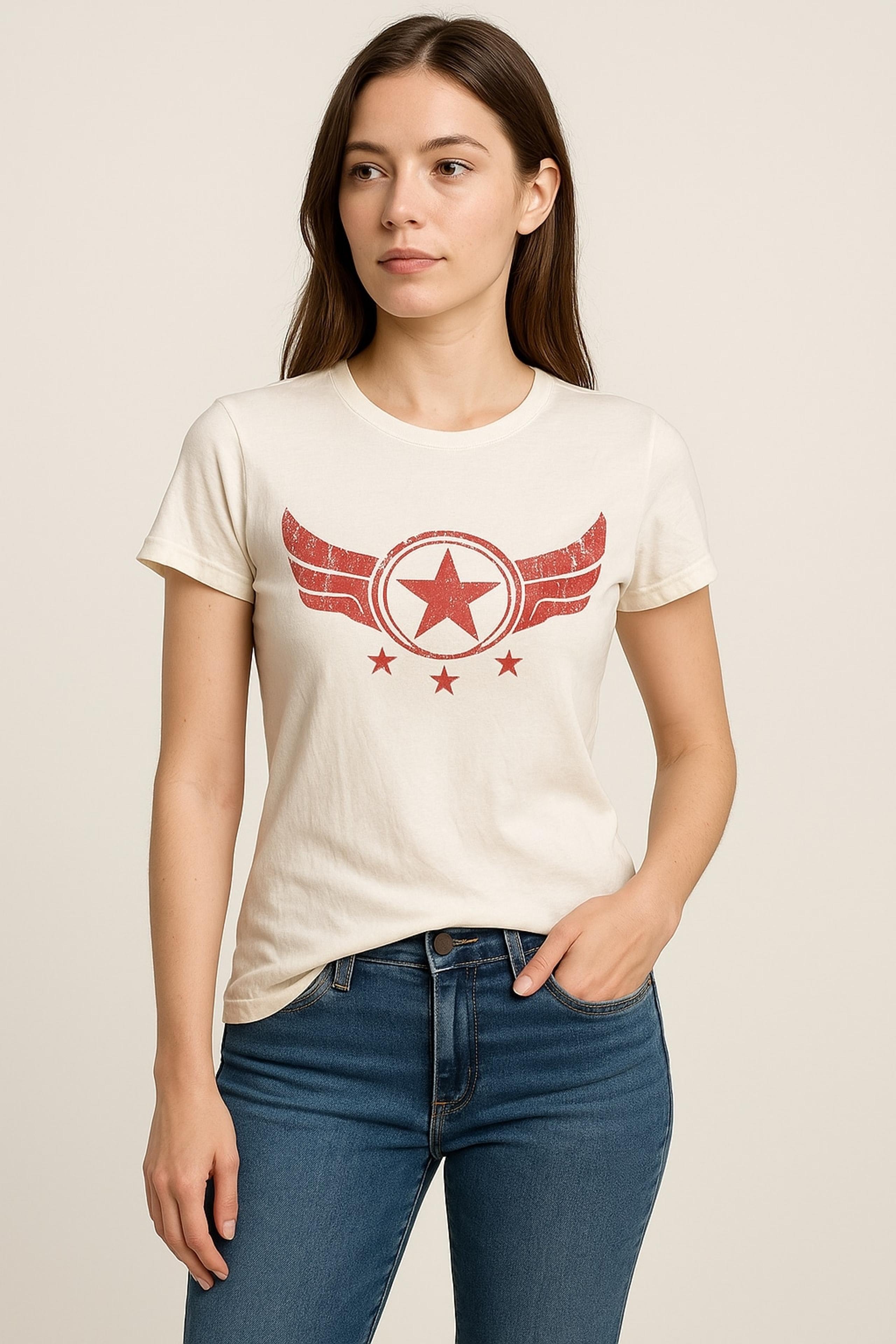 Sledge USA Graphic Tee Star Wings Distressed Print White XL