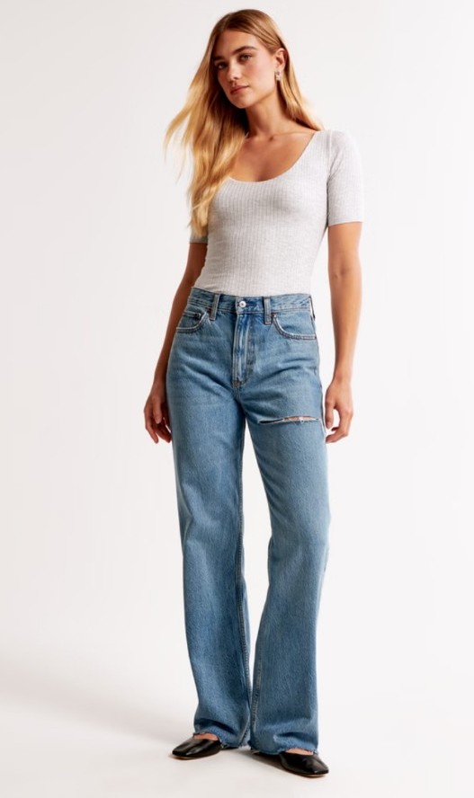 NWT! Abercrombie & Fitch(29L), The Loose, High Rise Jeans- Medium Thigh Destroy