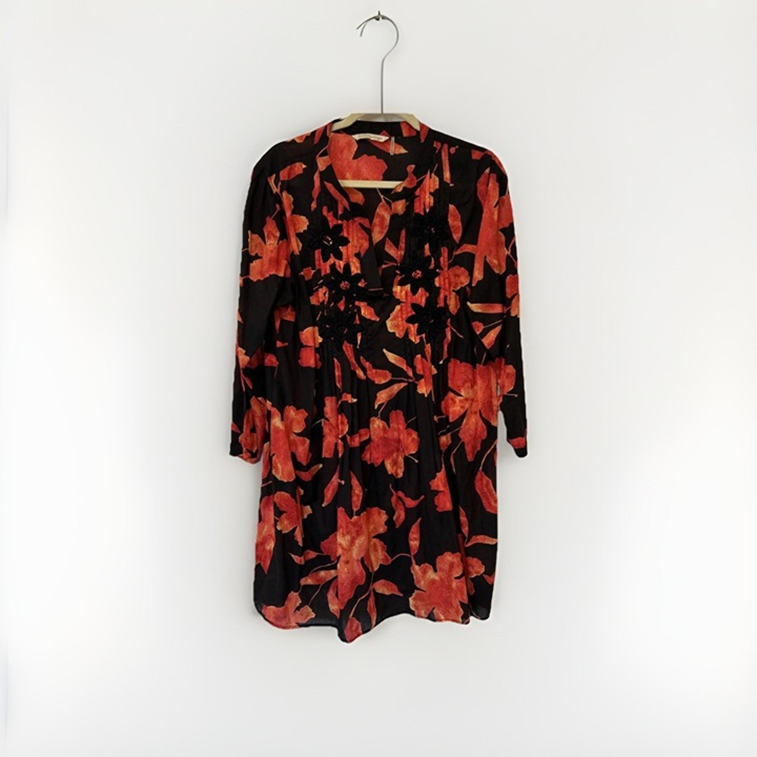 Soft Surroundings Floral Tunic Black Top L Bohemian Cottagecore Lightweight