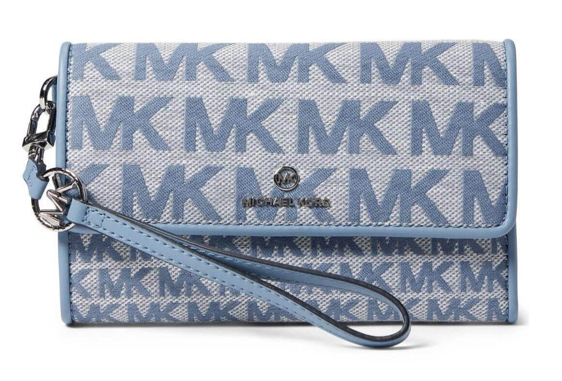 COACH Michael Kors Jet Set Charm Large Flap Phone Wristlet Chambray Blue NWT