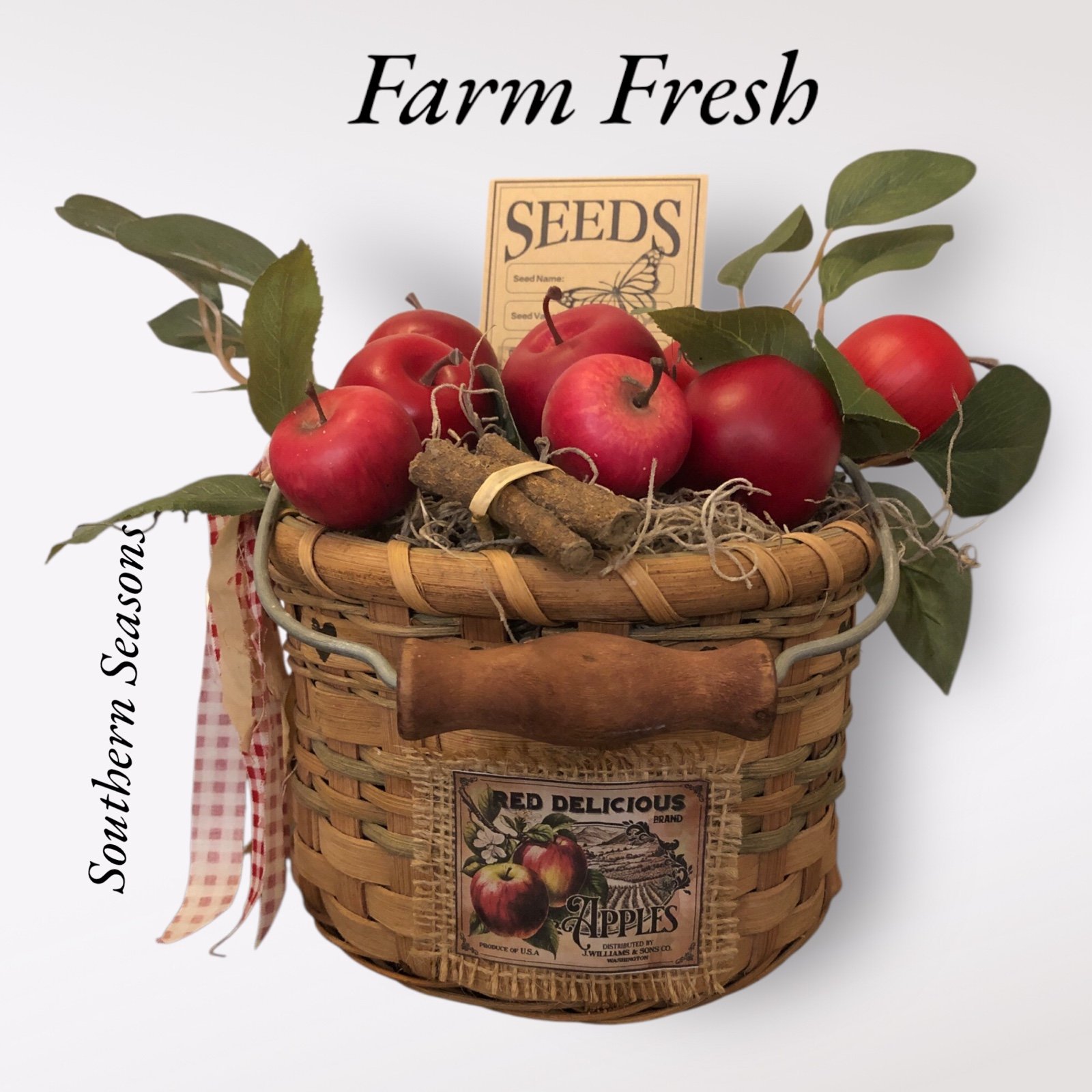 Basket With Faux Apples Vignette, Bird Book, Pier Import Fox, Farmhouse bundle.