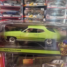 1971 Ford Torino Cobra Grabber Lime Green with Matt Black Hood and Stripes Clas
