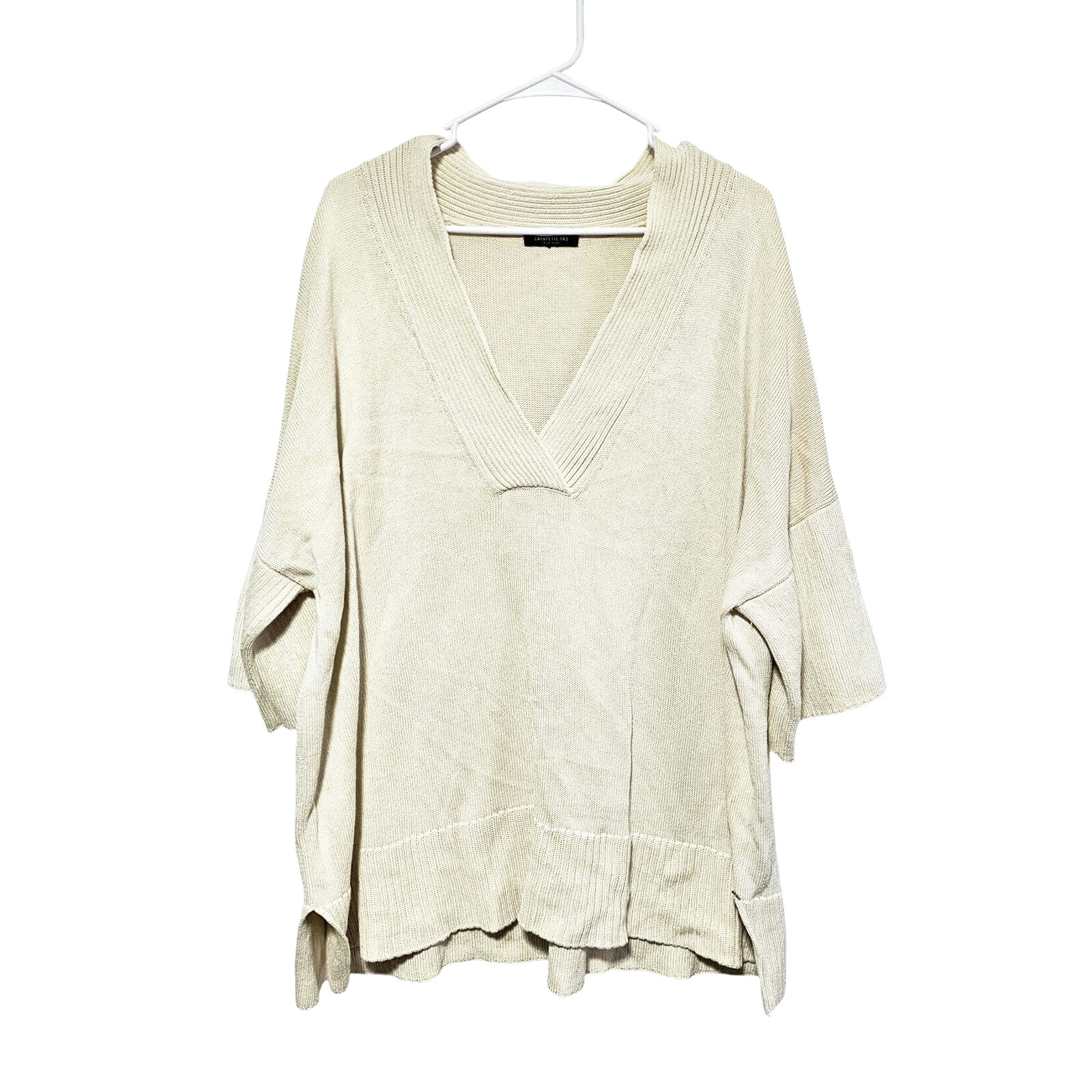 Lafayette 148 NY V-neck Sweater Silk Blend Lagenlook Irovy Oversized Size XL