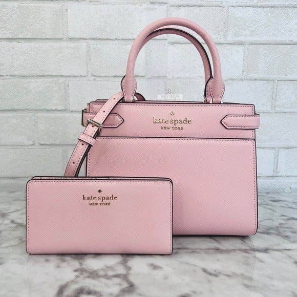 Kate Spade Staci Pink Small Satchel Crossbody & Large Slim Bifold Wallet