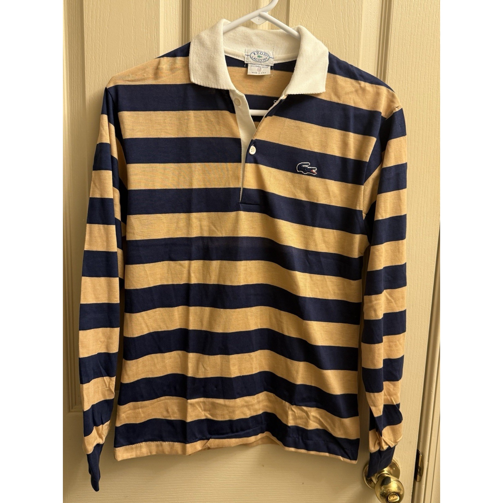 Vintage IZOD Lacoste Long Sleeve Polo Shirt In Kids Size 20 Blue/gold NWOT