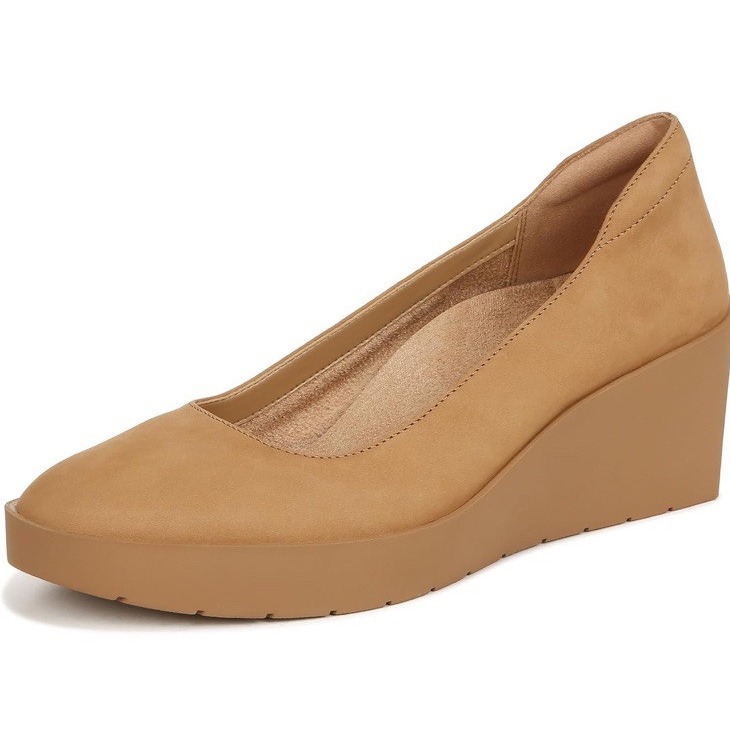 Vionic Sereno Wedge Pump Womens 7.5 Camel NUBUCK Suede Arch Support New