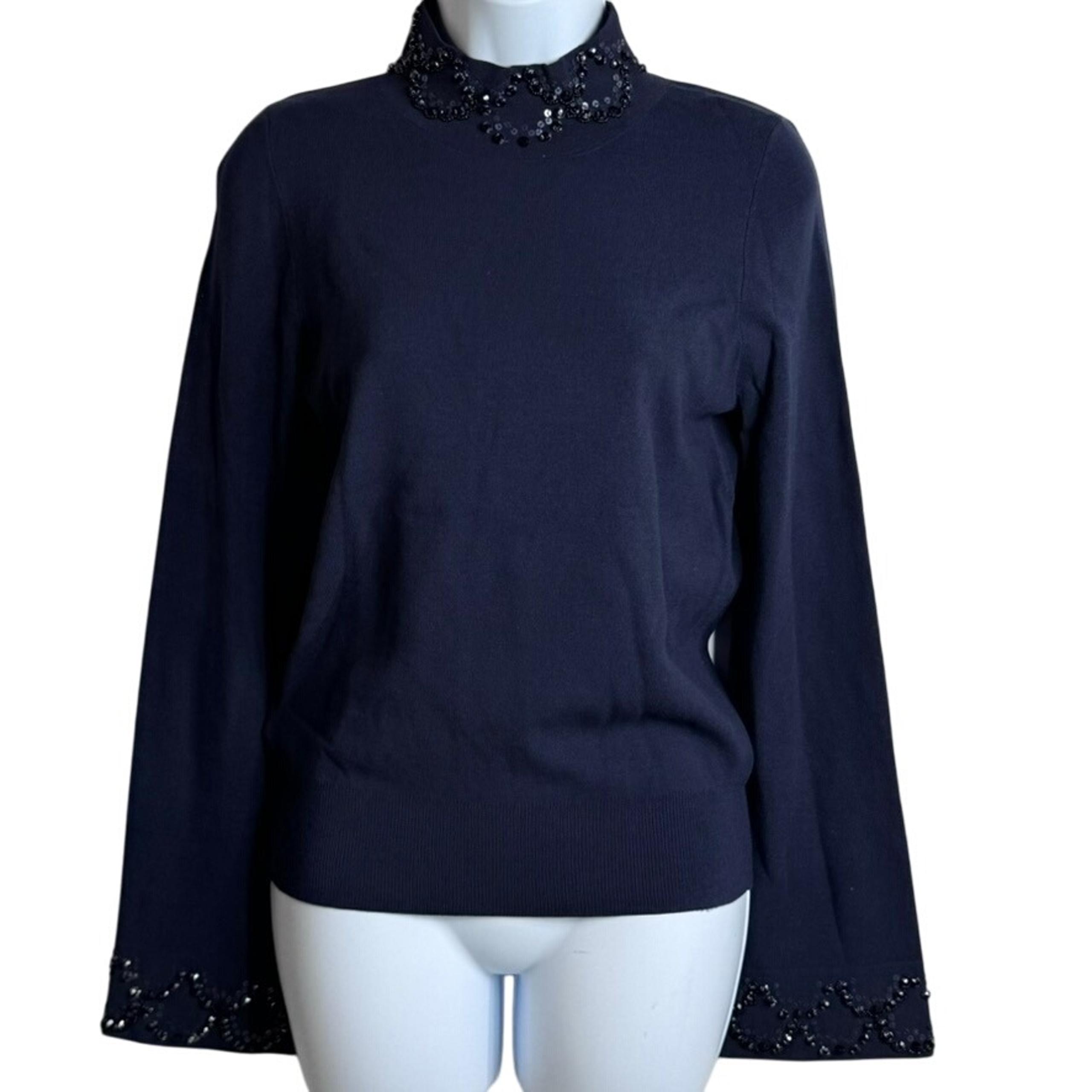 Ann Taylor Embellished Sweater Bell Sleeve Mock Neck Knit Top Small
