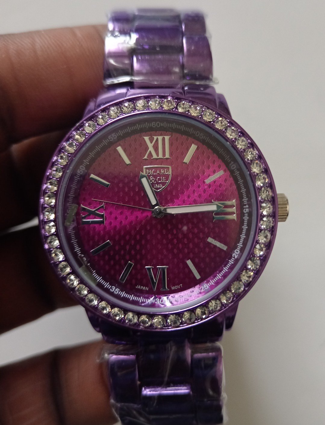 Picard Crystal Quartz Analog Purple Dial Stainless Steel Rhinestone Accent Wath