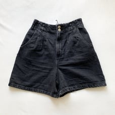 Zara Black Denim High Waisted Pleated Shorts