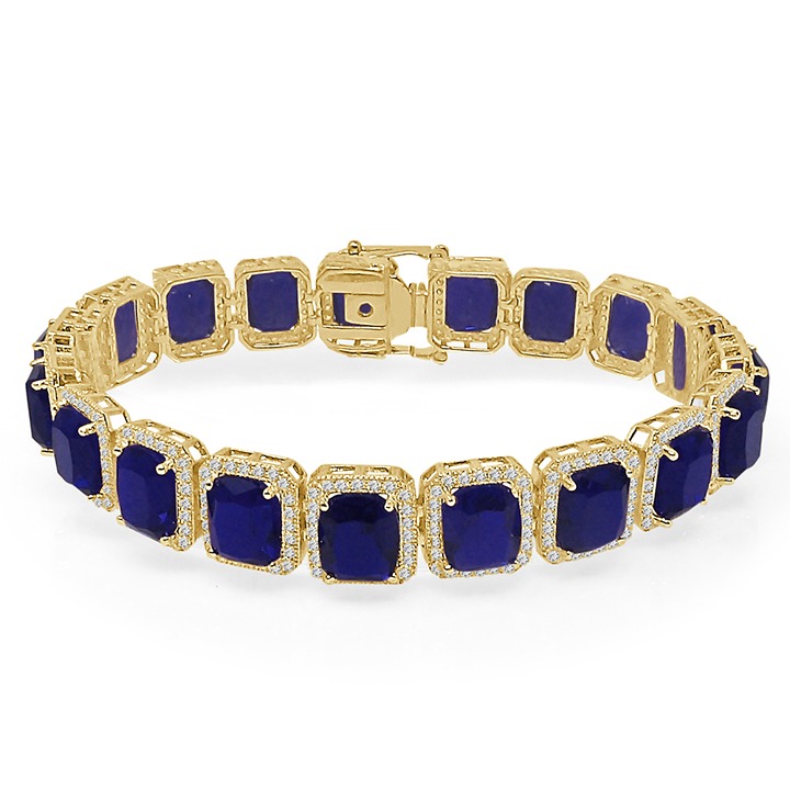 Genuine Sterling Silver 6.75 Ctw. 14K Gold Finish Sapphire Blue Tennis Bracelet