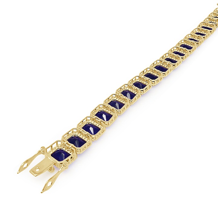 Genuine Sterling Silver 6.75 Ctw. 14K Gold Finish Sapphire Blue Tennis Bracelet