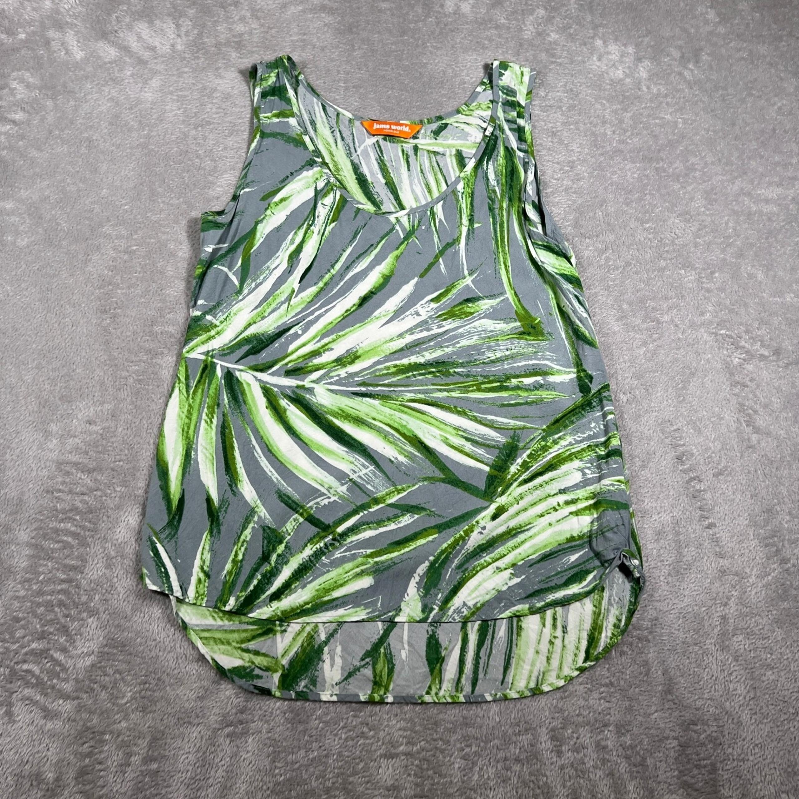 Jams World Tank Top Women Small Green MANOA Palm Leaf Floral Sleeveless Rayon