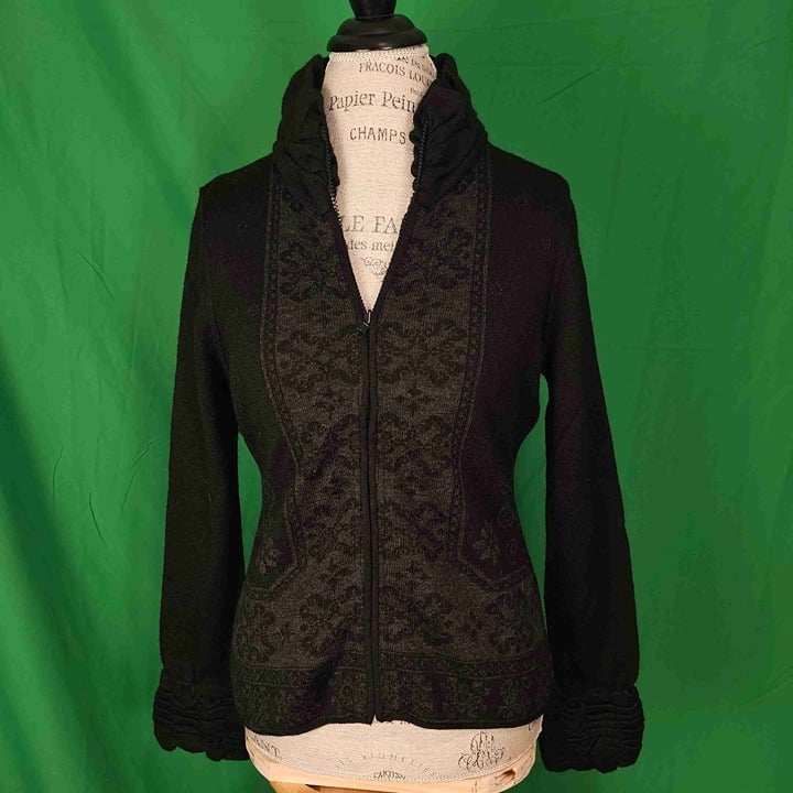 Simply Natural Womens Black Karita Reversible Wonder Alpaca Full Zip Sweater Sml