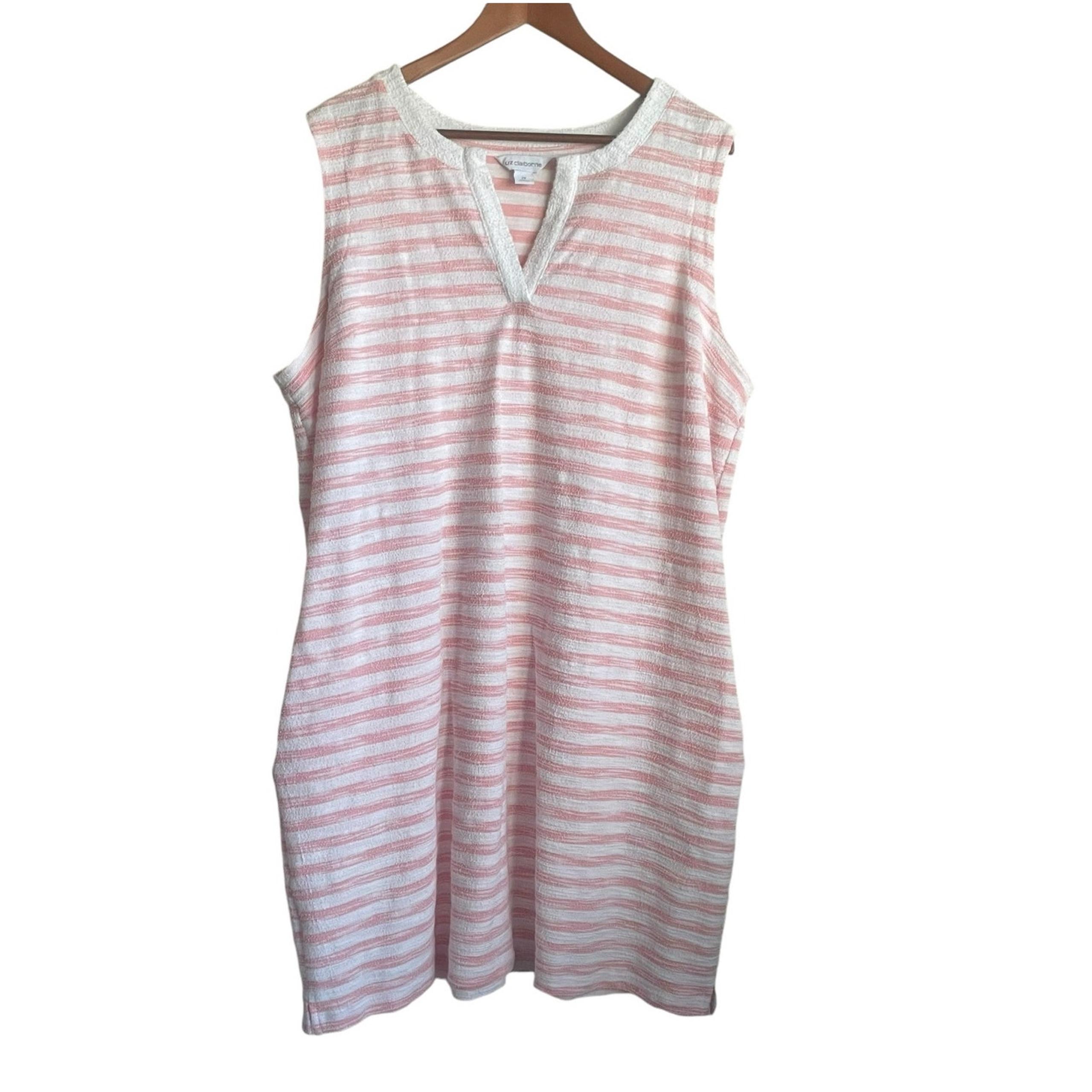 Liz Claiborne Women Lounge Dress 2X Pink White Striped Casual Coastal Beachy
