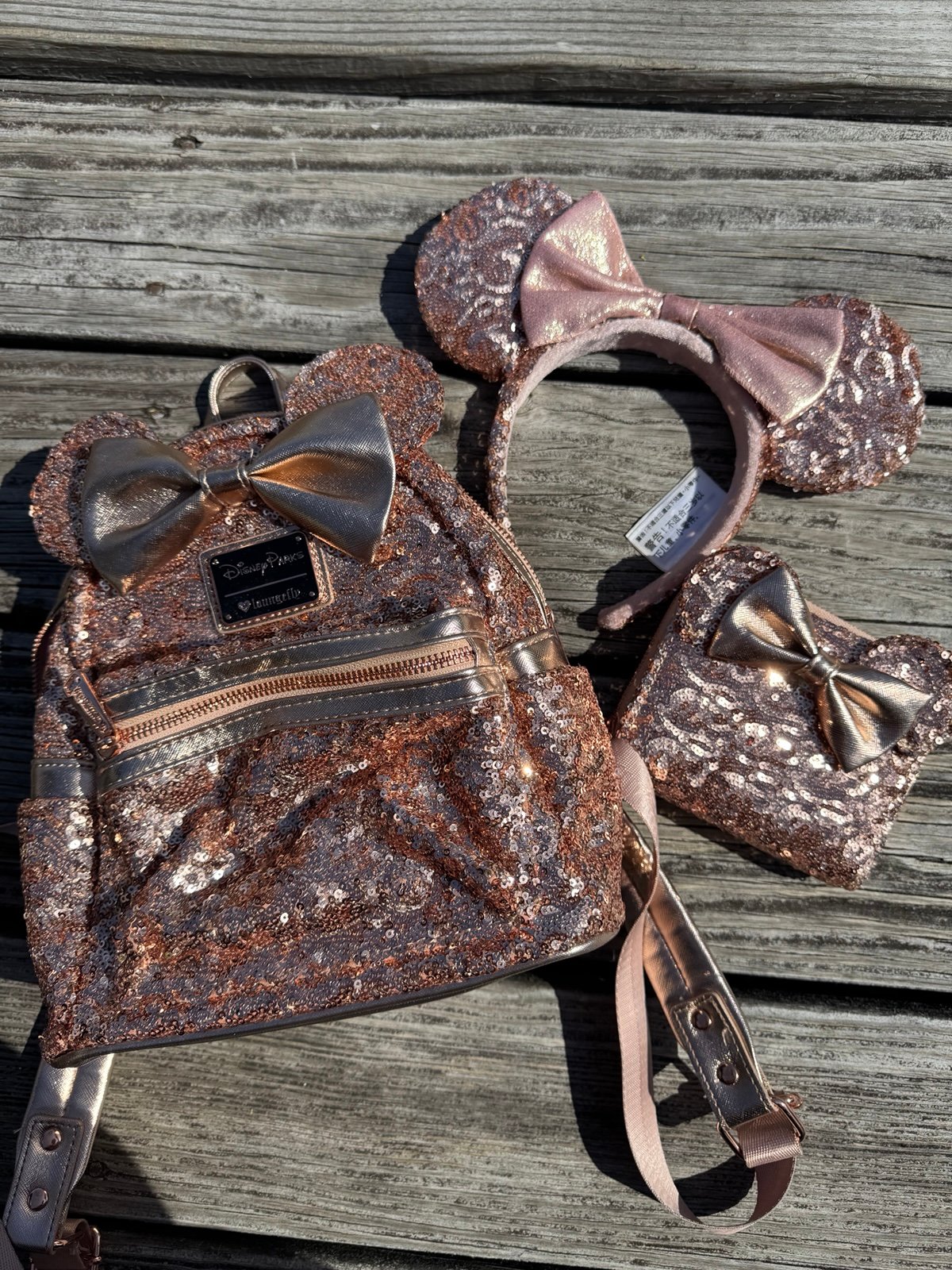 Rose Gold Loungefly Backpack, Wallet & Headband Set