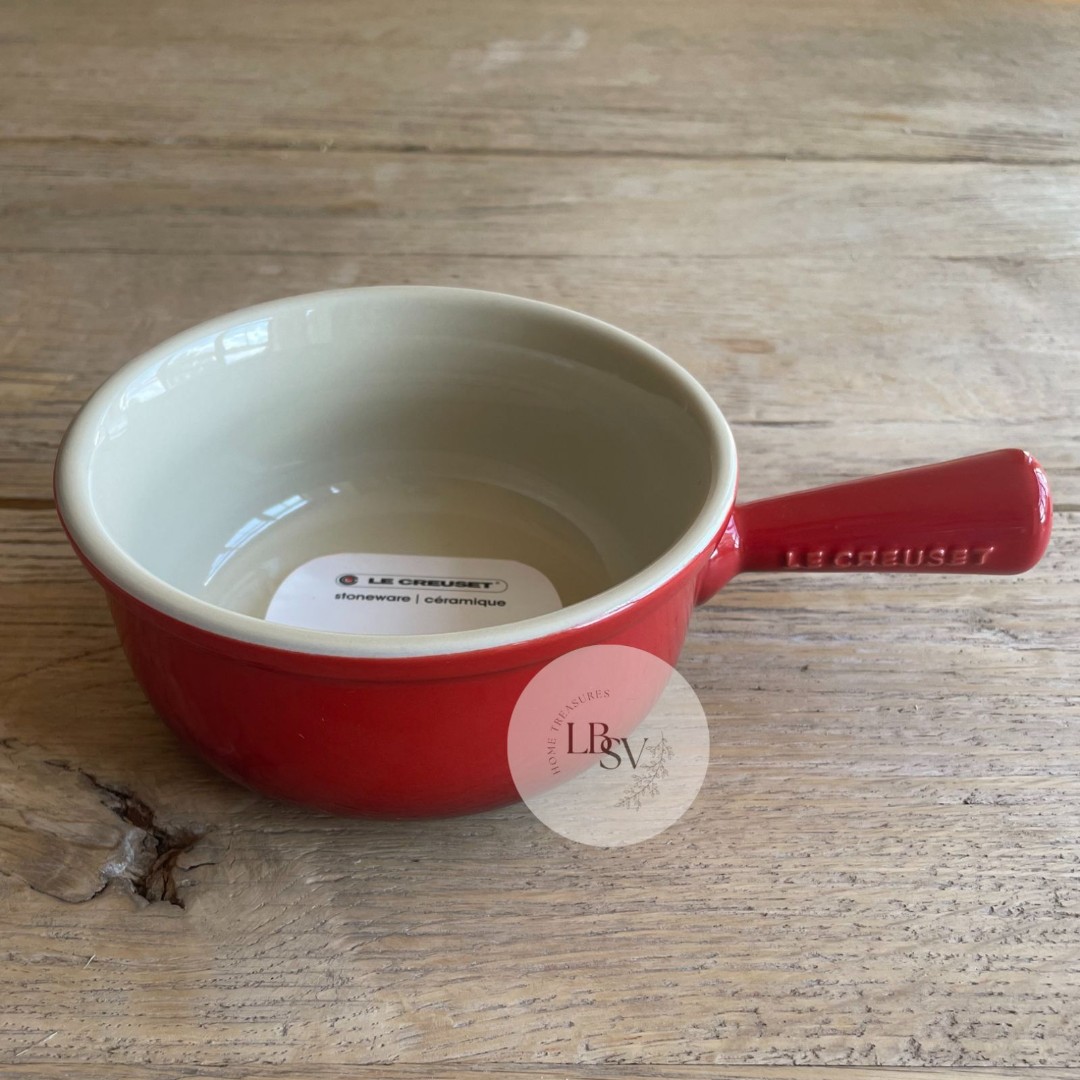 Le Creuset Stoneware French Onion Soup Bowl w/handle 450ml Cerise/Cherry Red NEW