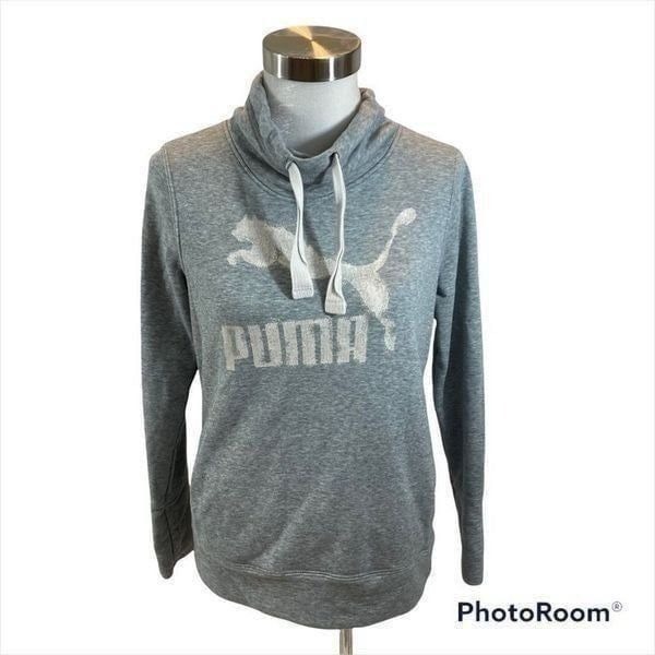 Ladies Grey Puma Cowl Neck Big Cat Logo Sweatshirt Size Medium