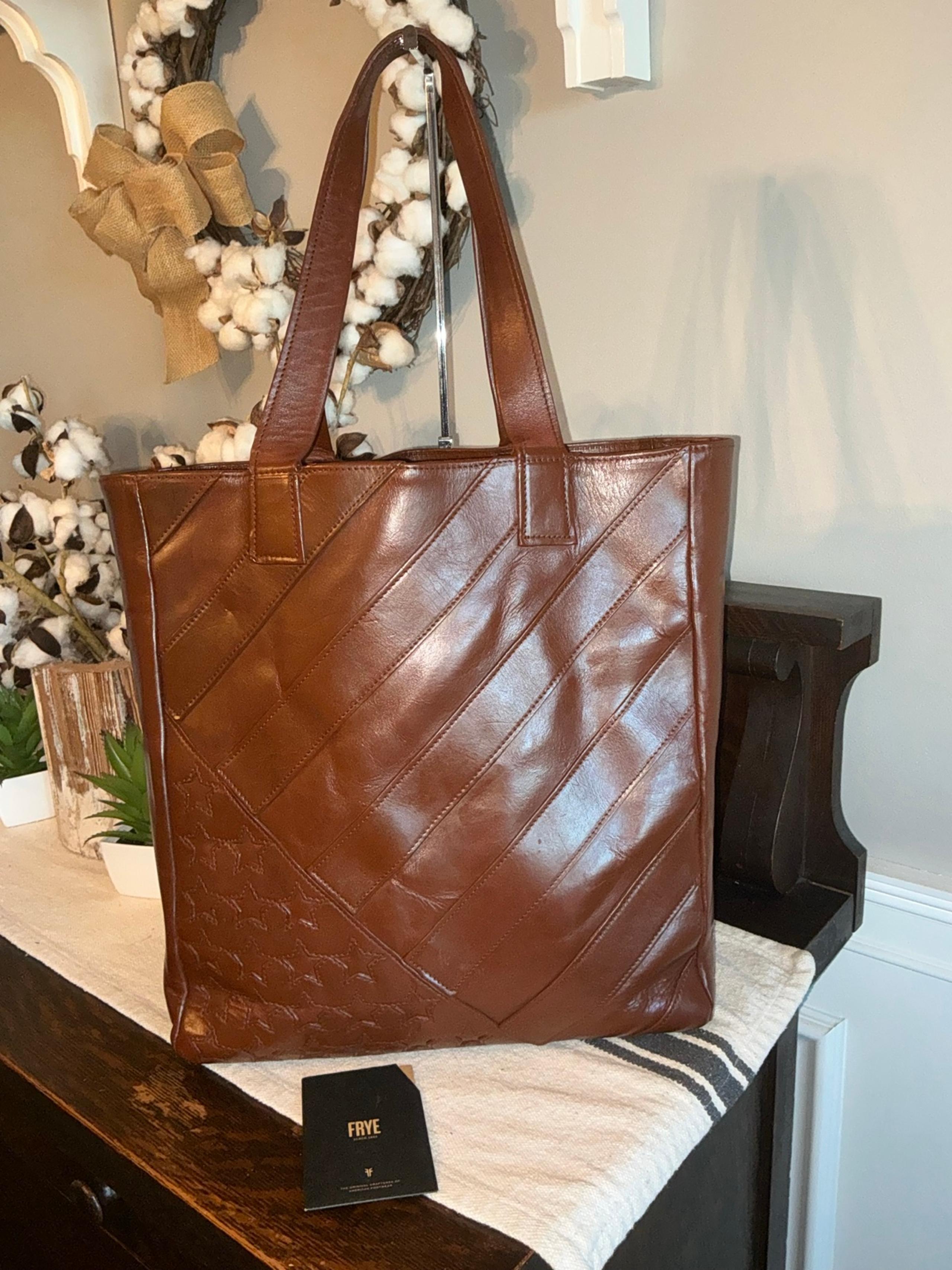 NWOT Frye Leather America Flag Stars & Stripes Tote Shoulder Bag Brown $650