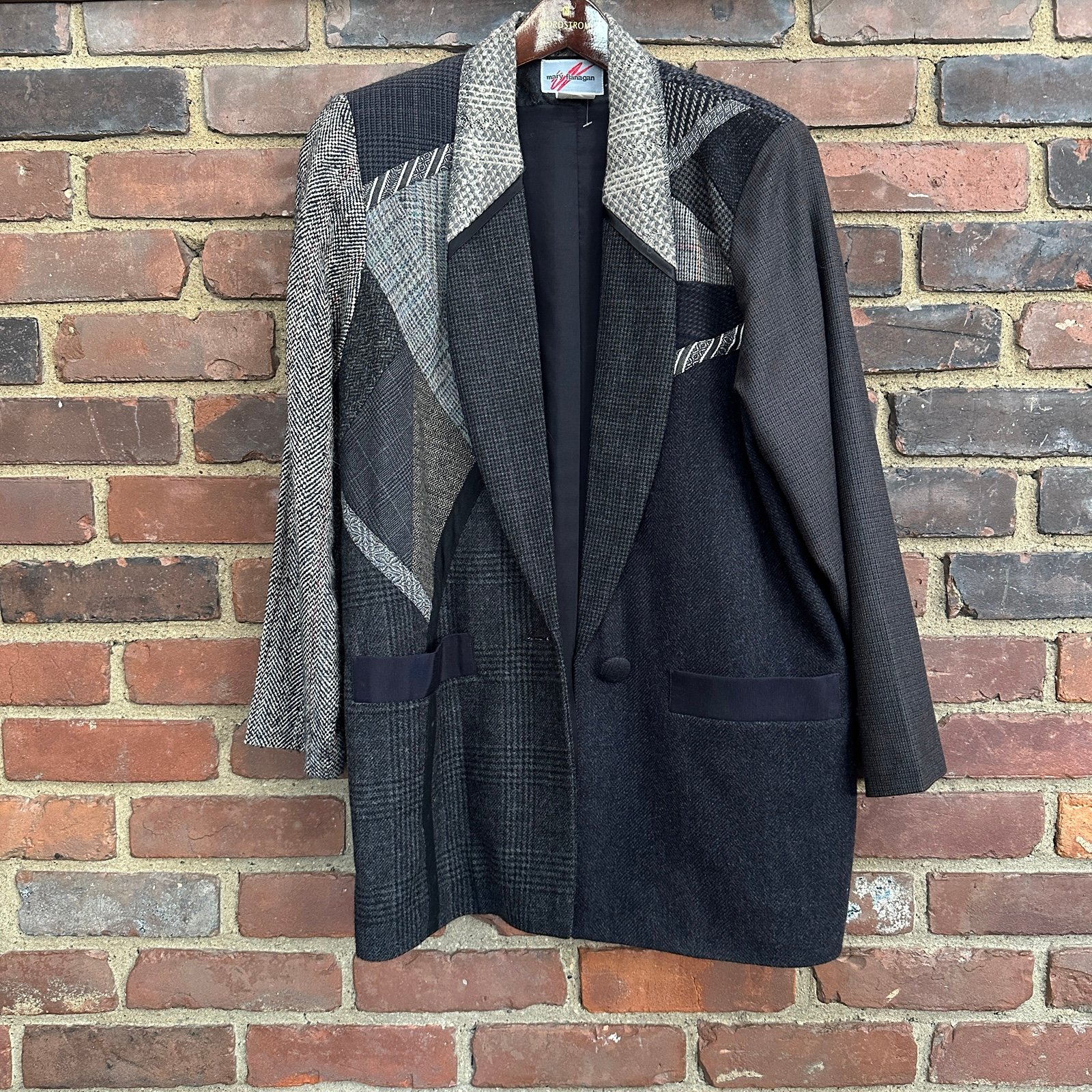 VTG Mary Flanagan Jacket Patchwork boyfriend Blazer Wool Wearable Art