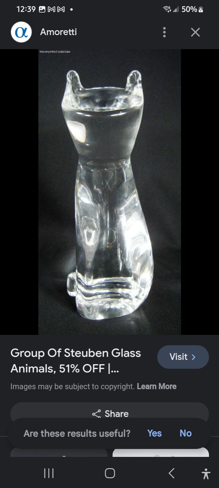 Steuben Sitting Cat, Signed Large Crystal Glass Figurine by Donald Pollard 1960s