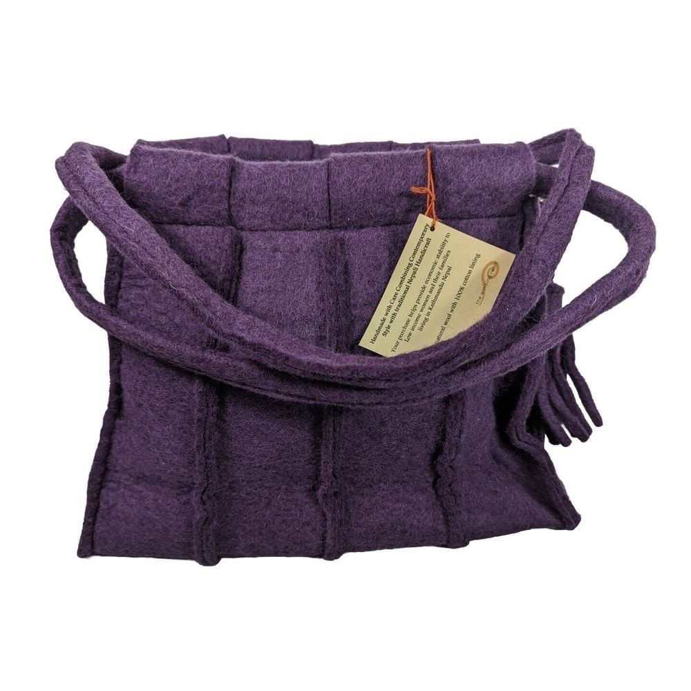 The Winding Road Shoulder Bag Purse Handmade Nepal Felt Wool Large Purple NWT