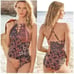 Garnet Hill Signature High-Neck Lattice One-Piece Floral Swimsuit