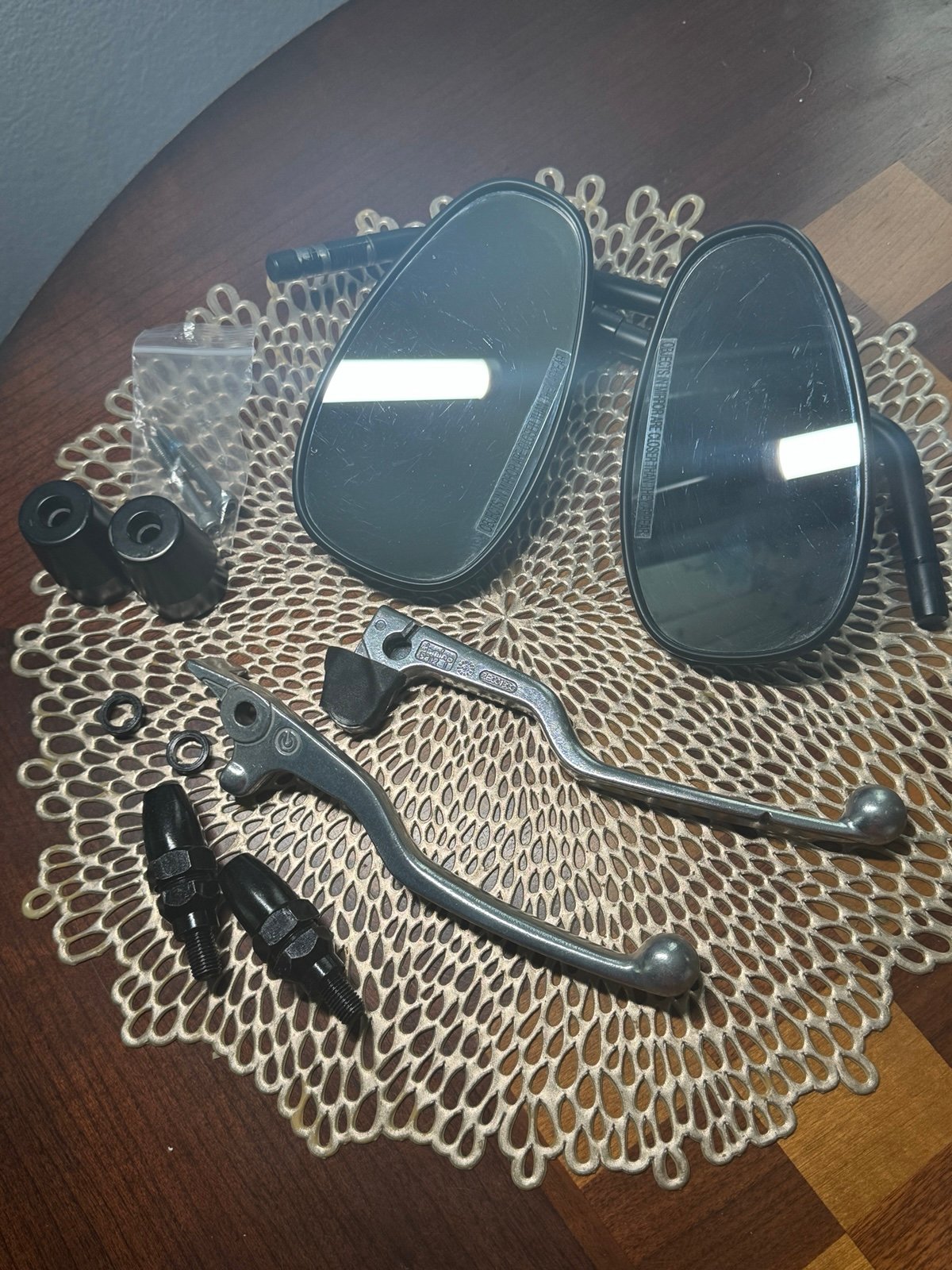 2022 Moto Guzzi V7 Stock Mirrors, clutch levers, bar end weight