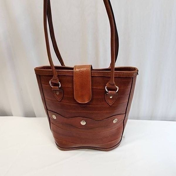 Vintage Brown Leather Bucket Western Shoulder Bag Artisan