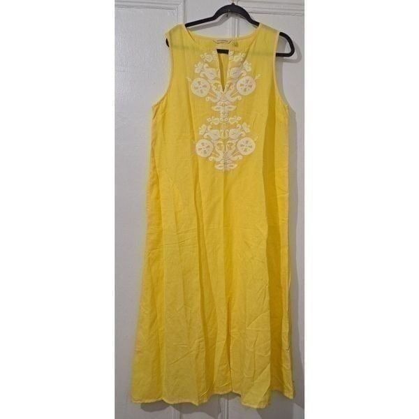Soft Surroundings Womens XL MAXI dress Canary Yellow Linen Cotton LAGENLOOK