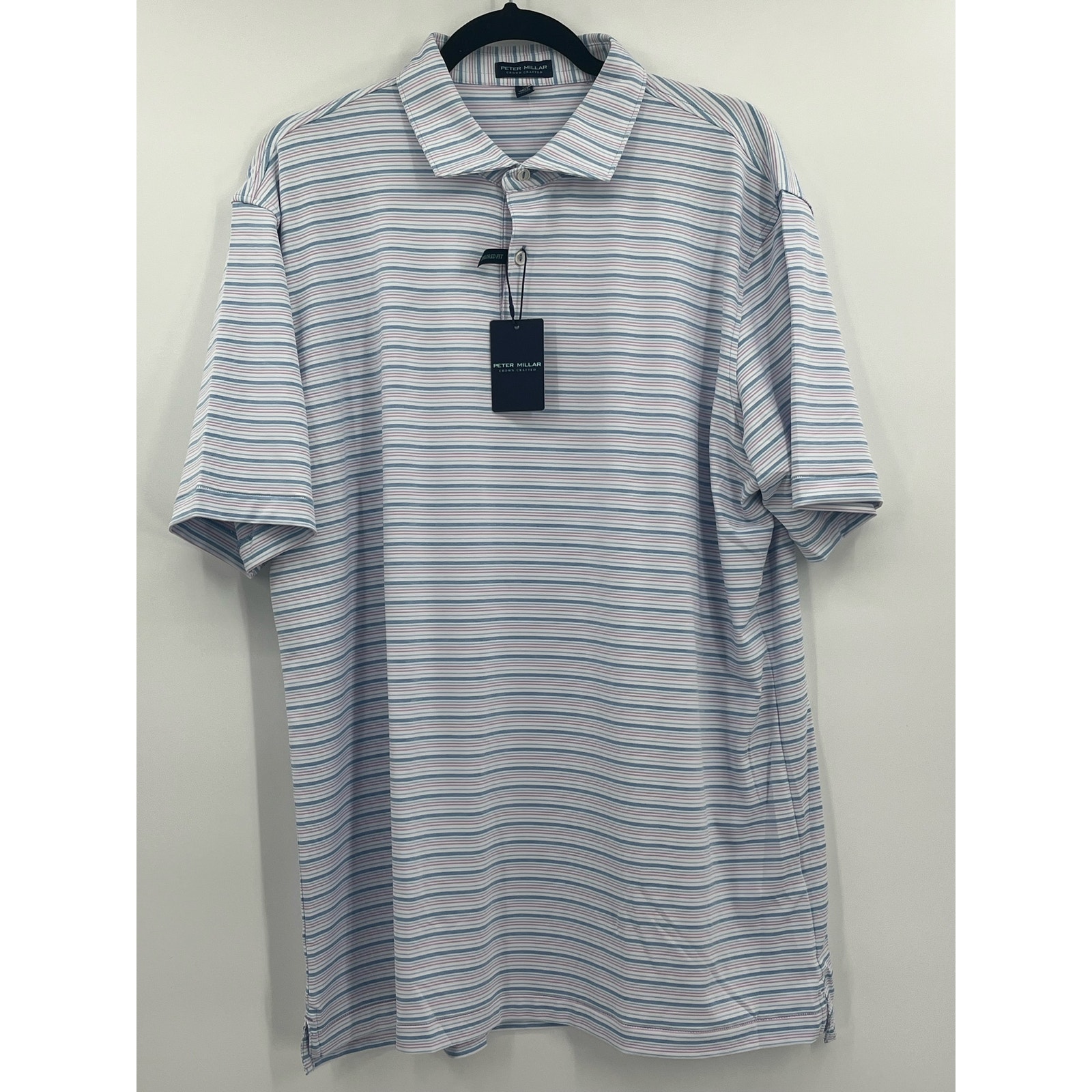 Peter Millar Golf Crown Crafted Men's Pink, White & Blue Striped Polo Size XXL
