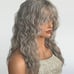 Human hair blend grey curly wavy wig with bang