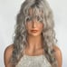 Human hair blend grey curly wavy wig with bang