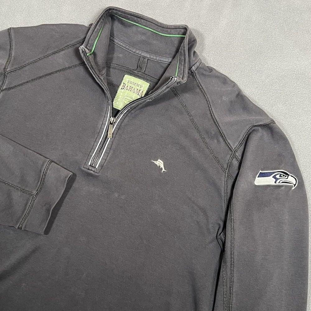 Tommy Bahama Seattle Seahawks 1/4 Zip Sweatshirt Mens L Gray Pima Sweater Marlin