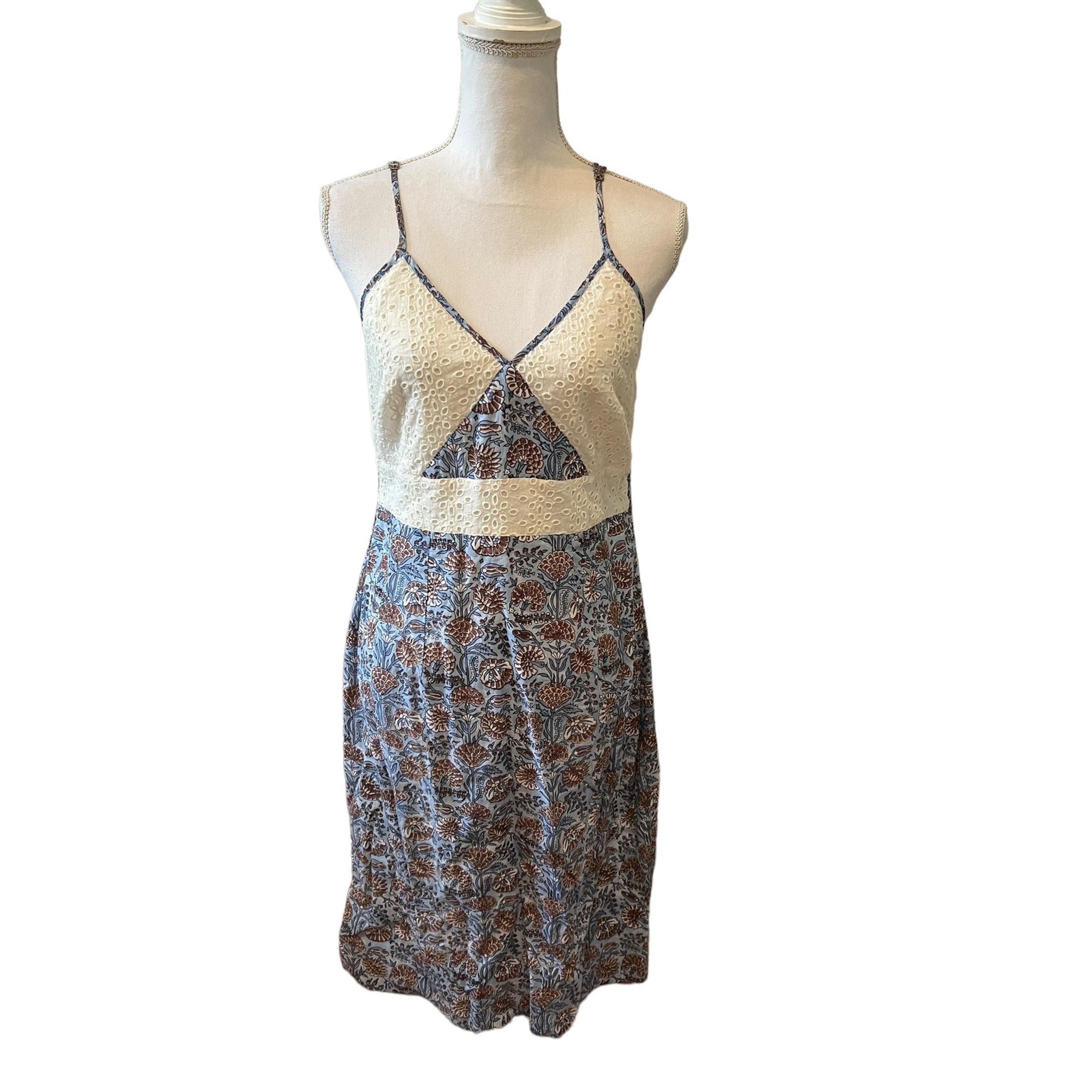 Roberta Roller Rabbit Midi Sun Dress Blue Floral Print Eyelet Trim S