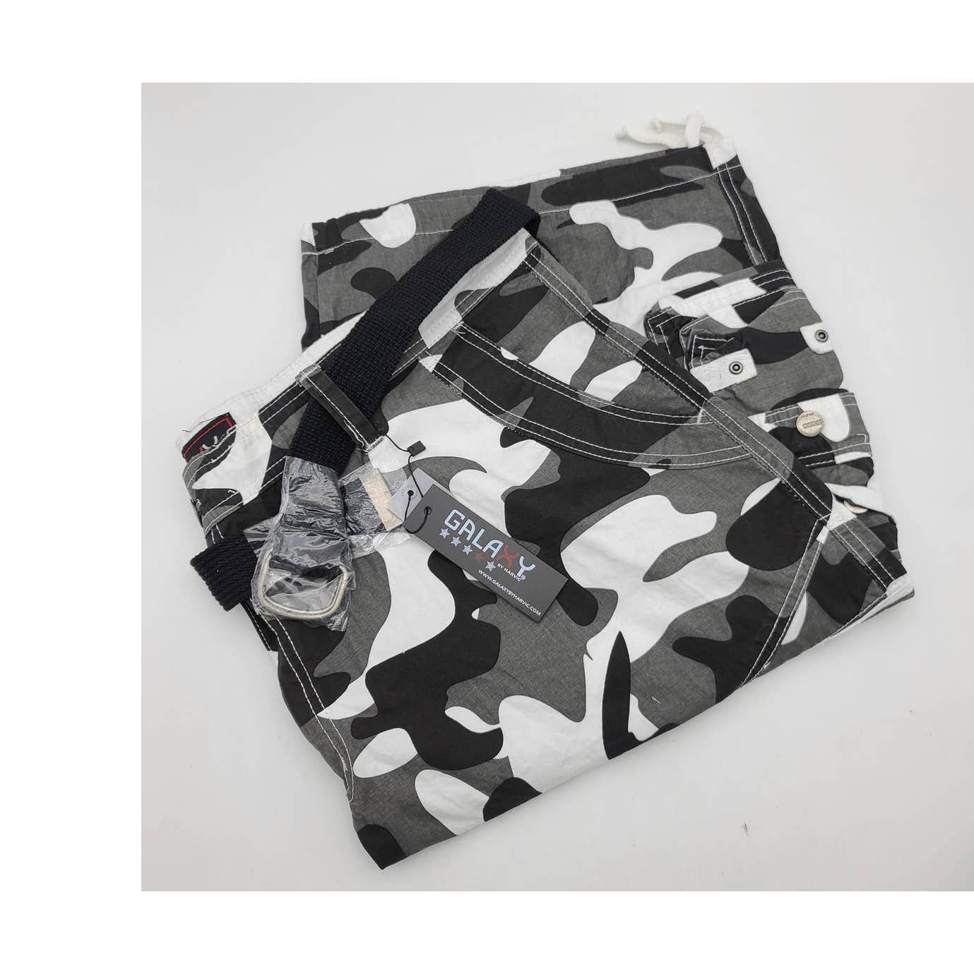 NWT Galaxy By Harvic Men's Urban Camo Belted High Rise Cotton Cargo Shorts Sz 42