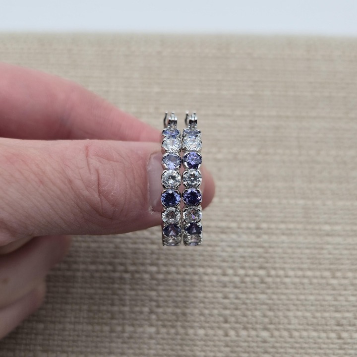 Sterling Silver Large Cubic Zirconia Gem Hoop Earrings A4121
