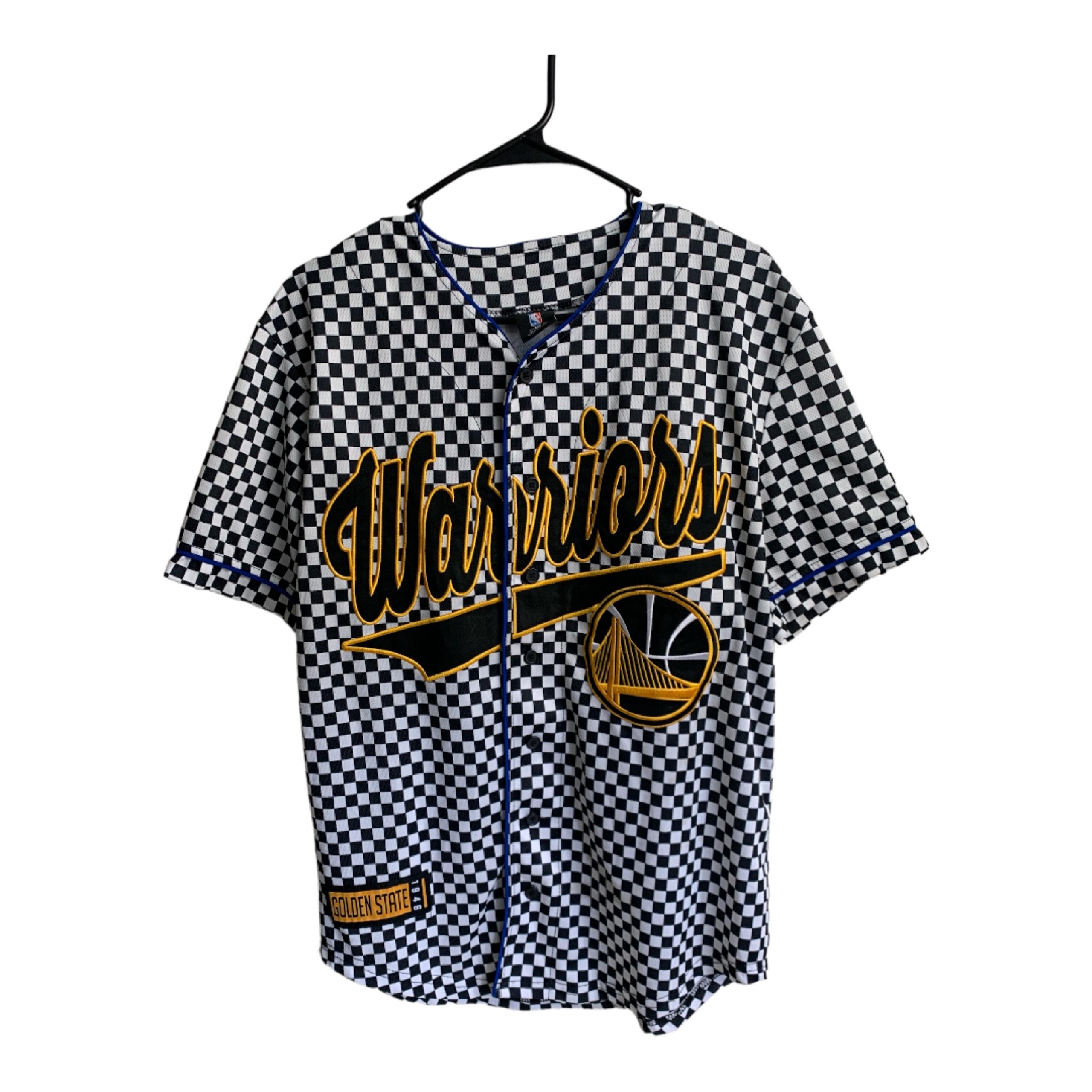 Golden State Warriors NBA Baseball Jersey Men Medium Checkered Stitched Logo