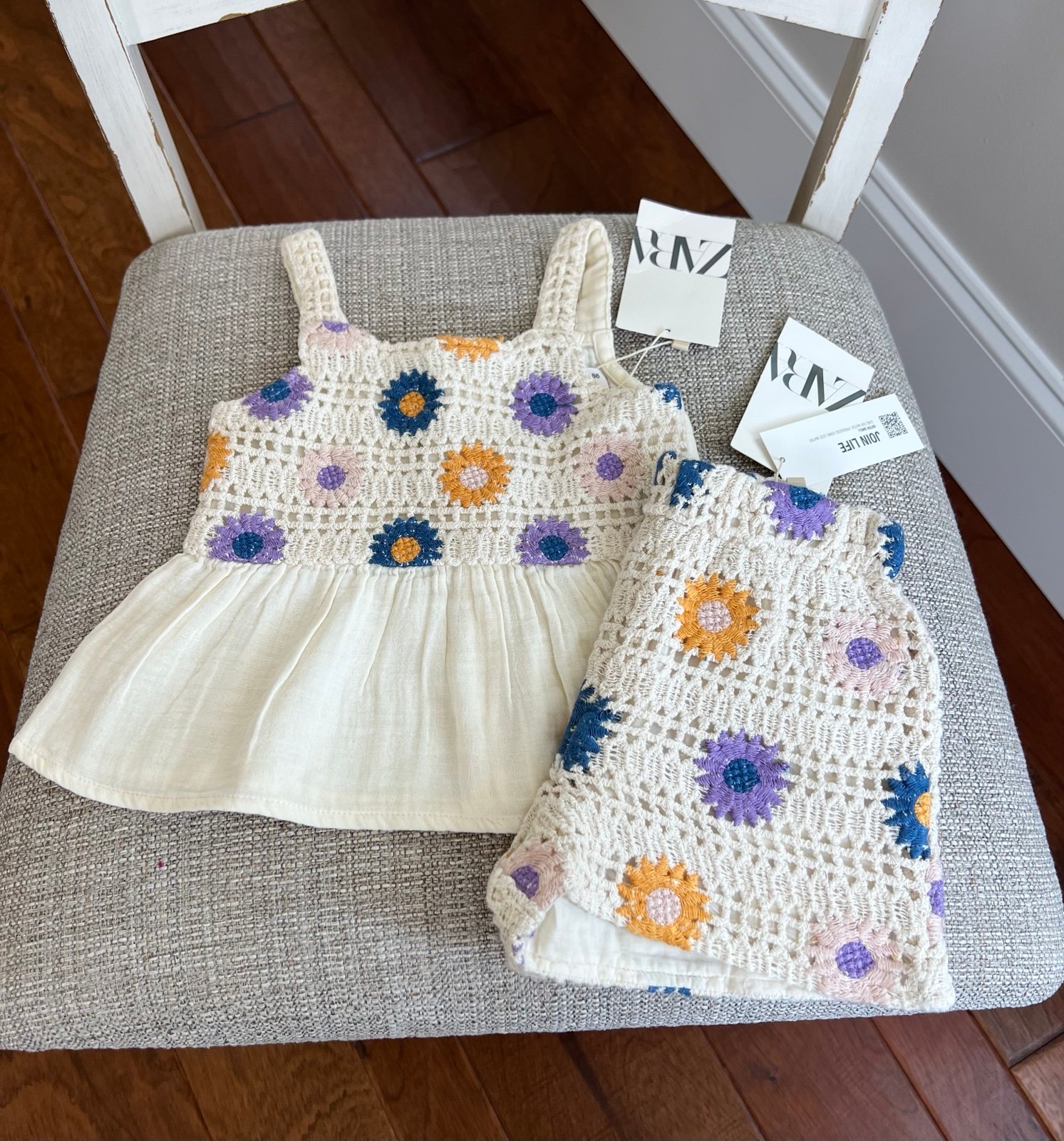 New Zara Floral Crochet Top And Shorts Outfit