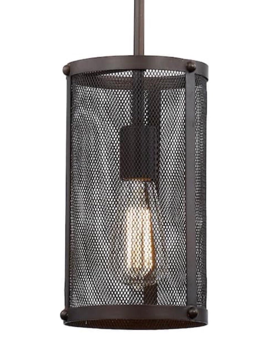 Bel Air Lighting Mesh 1-Light Rubbed Oil Bronze Mini Pendant with Metal Shade