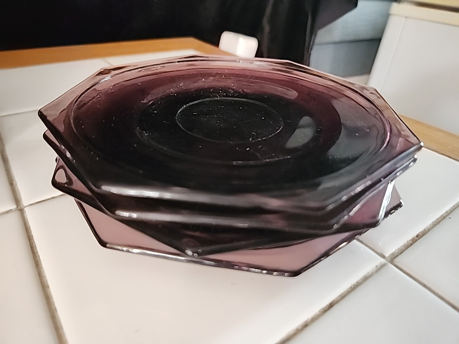 RARE Octagon Saucers Amethyst Glass “Moroccan” Purple Hazel Atlas Set Of 4
