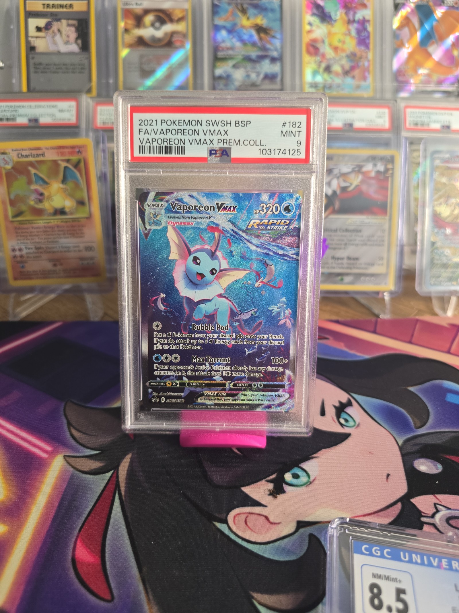 PSA 9 Vaporeon Vmax #182