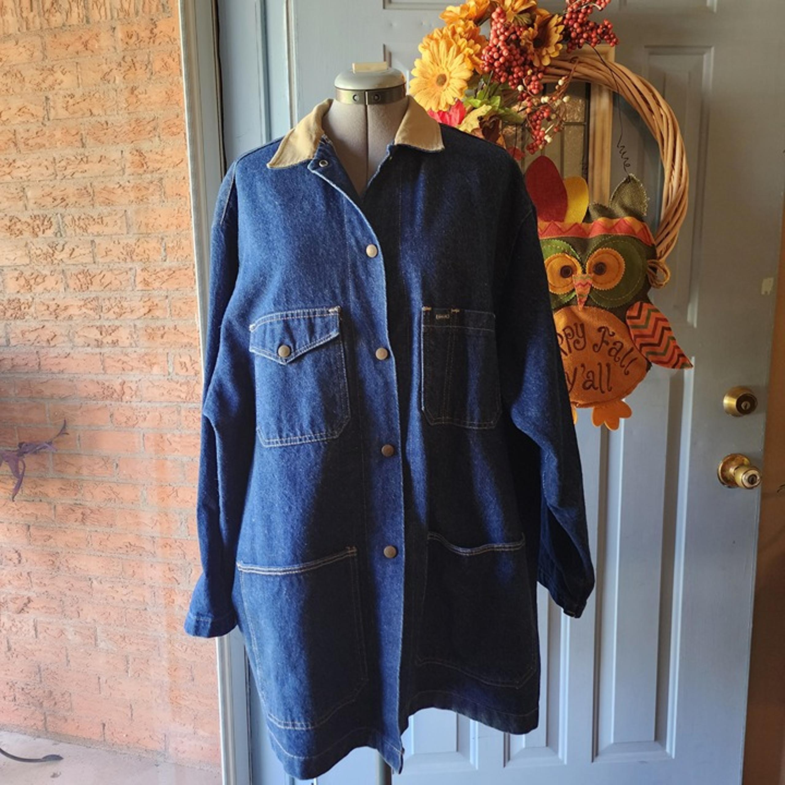 Vintage Avon Fashions Khaki Collar Women's Blue Denim Jacket Size Large, USA