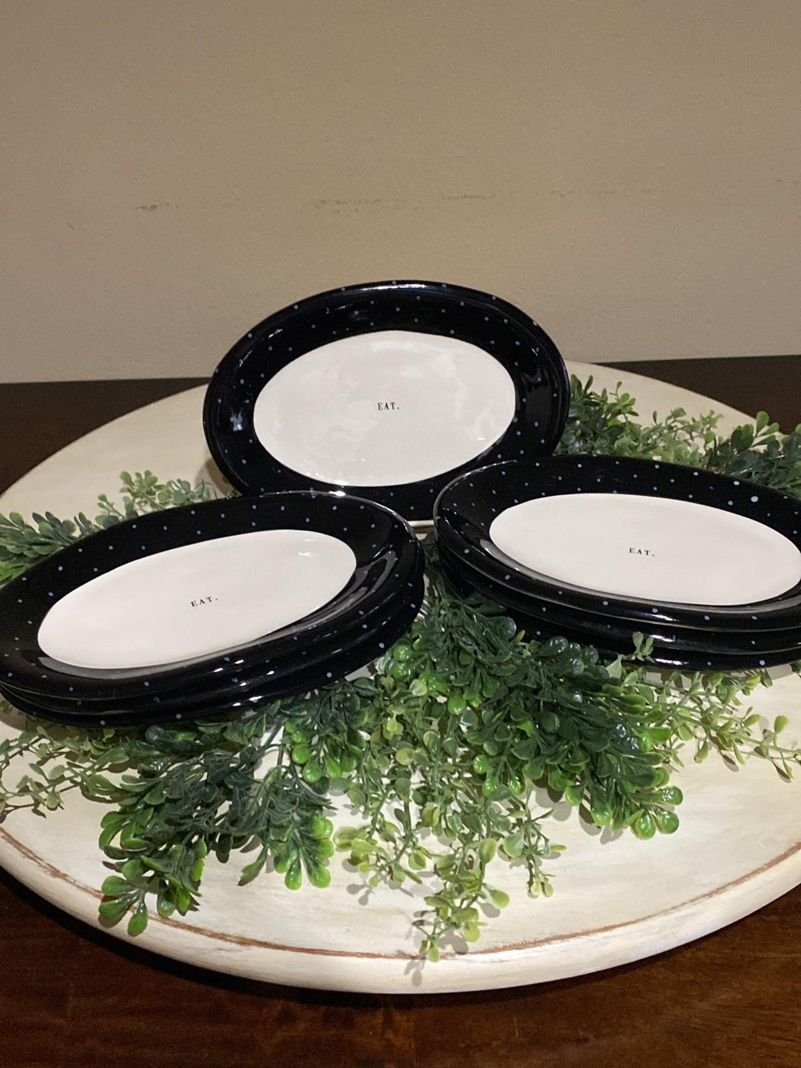 Rae Dunn Black Polka Dot EAT. Appetizer Plates