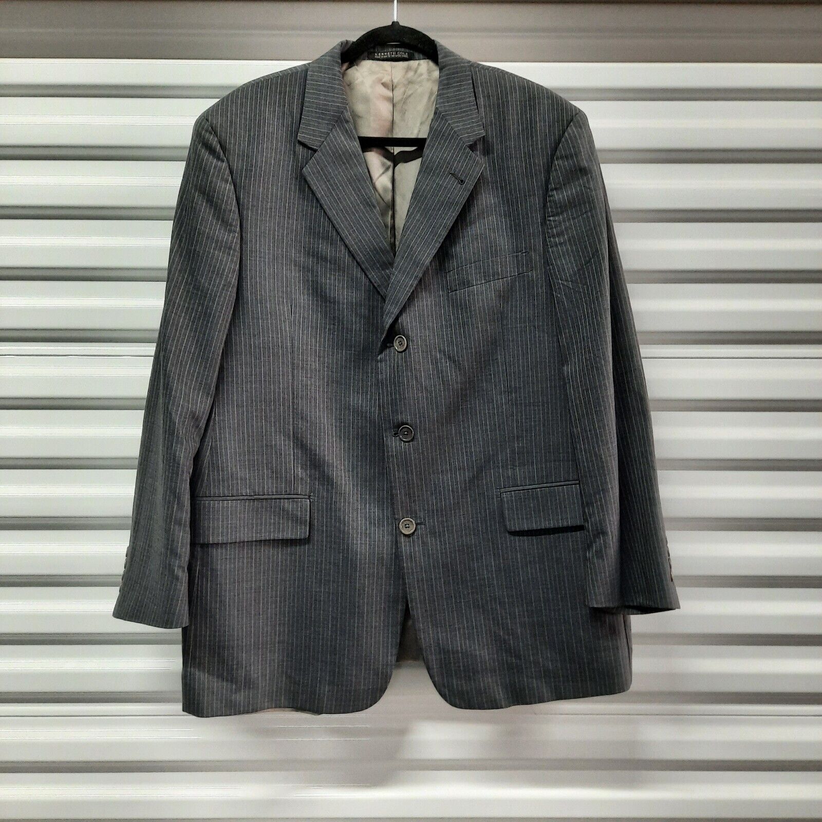 Vintage Kenneth Cole Sport Coat Men 46R Gray Stripe Suit Blazer Jacket