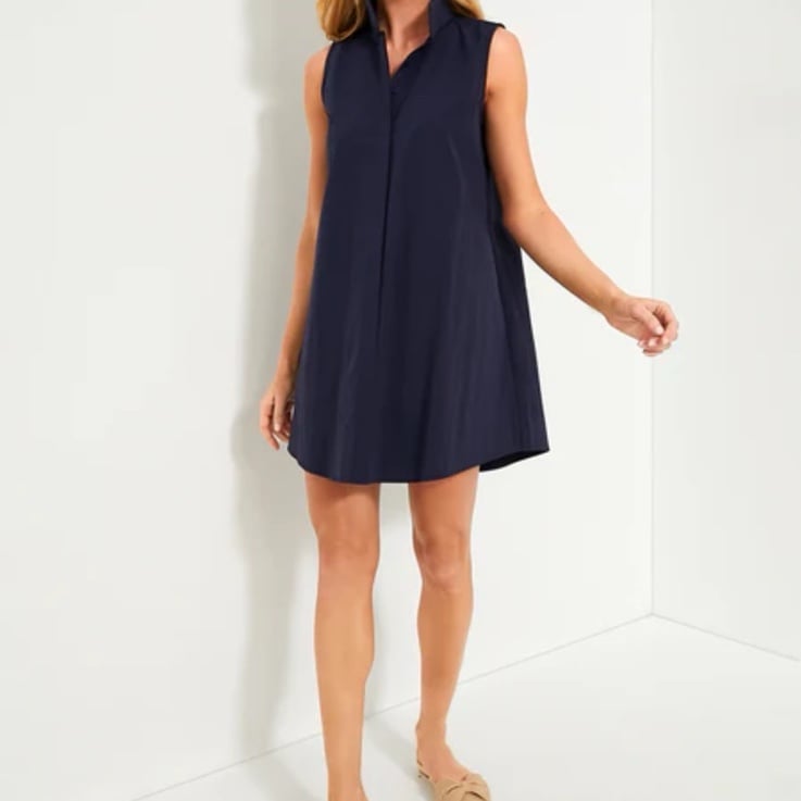 TUCKERNUCK Navy Sleeveless Charlie Dress Button Front Size Large
