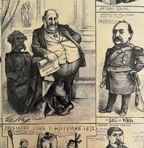 Thomas Nast Tammany Hall Boss Tweed 1871 Victorian Woodcut Engraving LGBinTN1