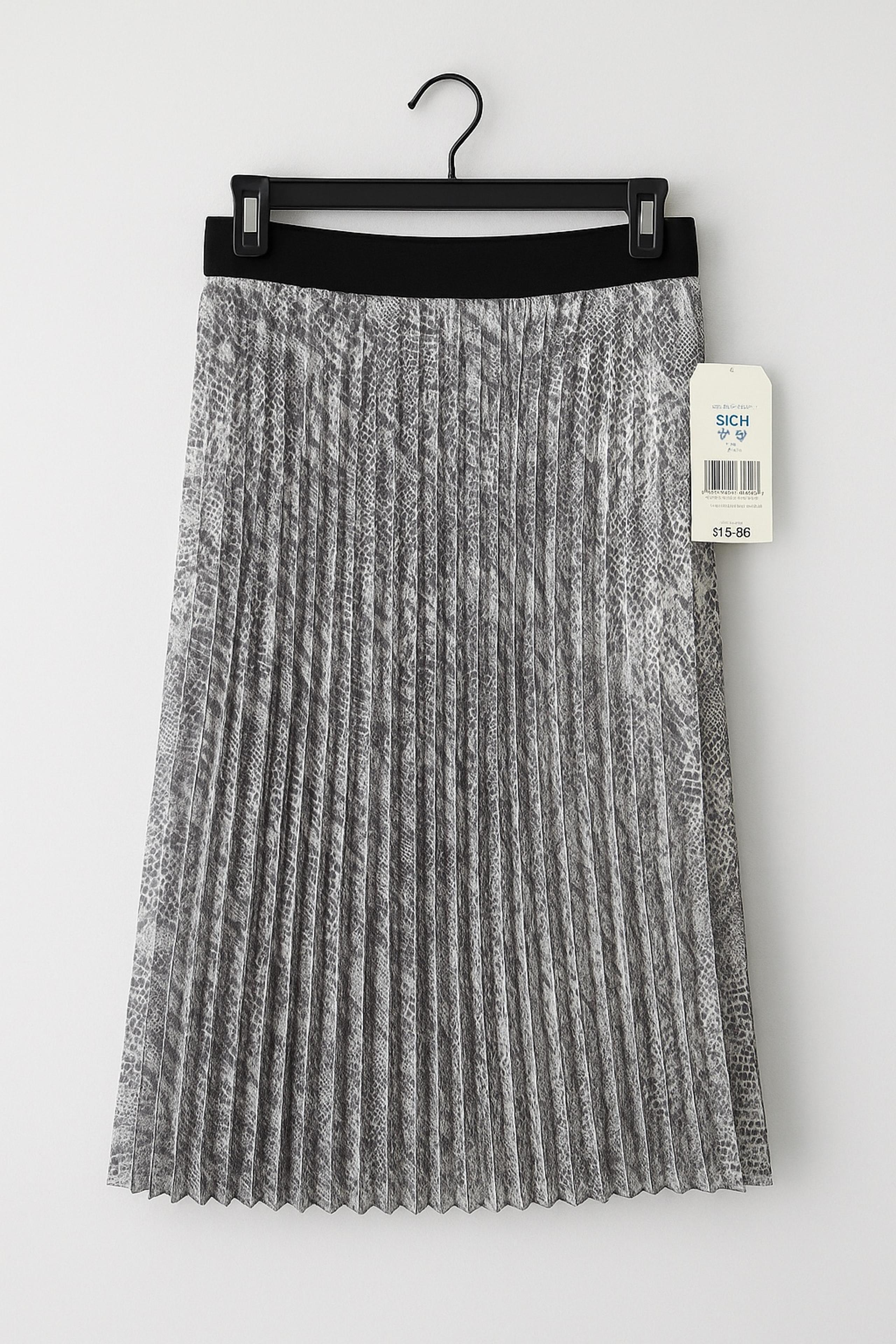 Time and Tru Snakeskin Pleated Midi Skirt Size S (4–6) Black White Maxi Dress