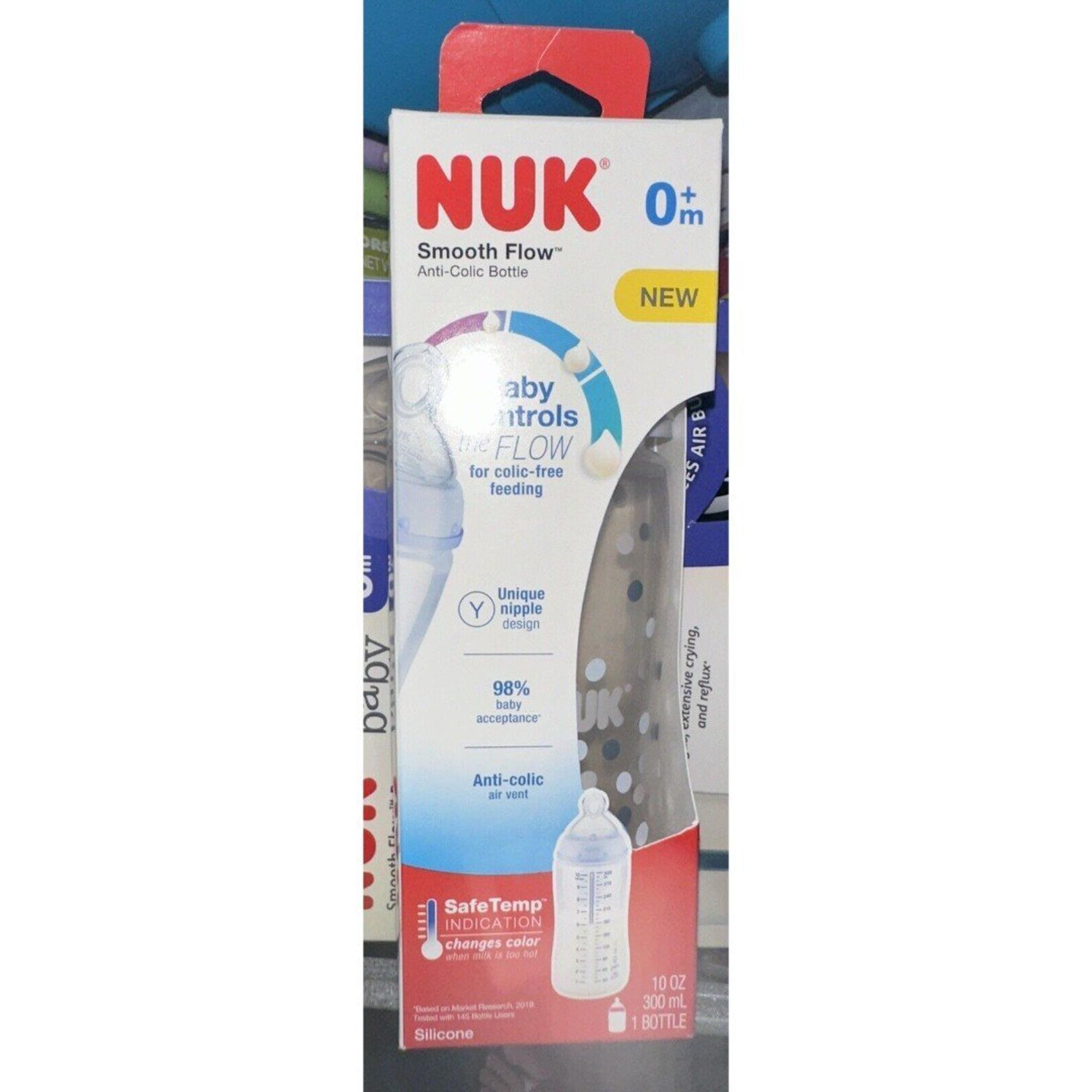 NUK Smooth Flow Anti Colic Baby Bottle 10 oz Polka Dot Baby NEW